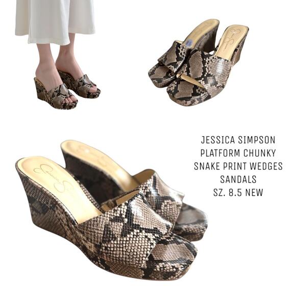JESSICA SIMPSON SNAKE PRINT‎ WEDGES PLATFORM SANDALS SZ. 8.5 NEW - Picture 1 of 7